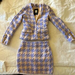 Fashion Nova Debbie Houndstooth skirt set with blazer lavender/pink size xs